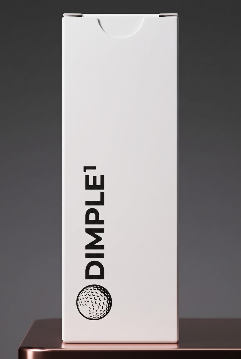 Dimple¹ retail sleeve in white, printed in black with the golf ball logo and the Dimple¹ wordmark